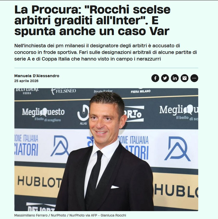 米兰检方指控罗基操纵裁判指派，涉国米三场关键比赛__米兰检方指控罗基操纵裁判指派，涉国米三场关键比赛